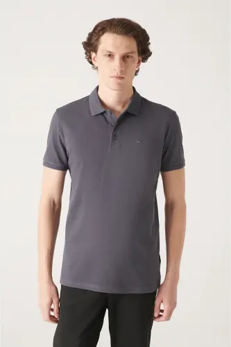 Men's Regular Fit Anthracite 3 Button 100% Egyptian Cotton Polo Collar T-Shirt B001027-Anthracite 