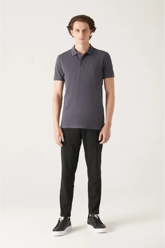 Men's Regular Fit Anthracite 3 Button 100% Egyptian Cotton Polo Collar T-Shirt B001027-Anthracite - 4