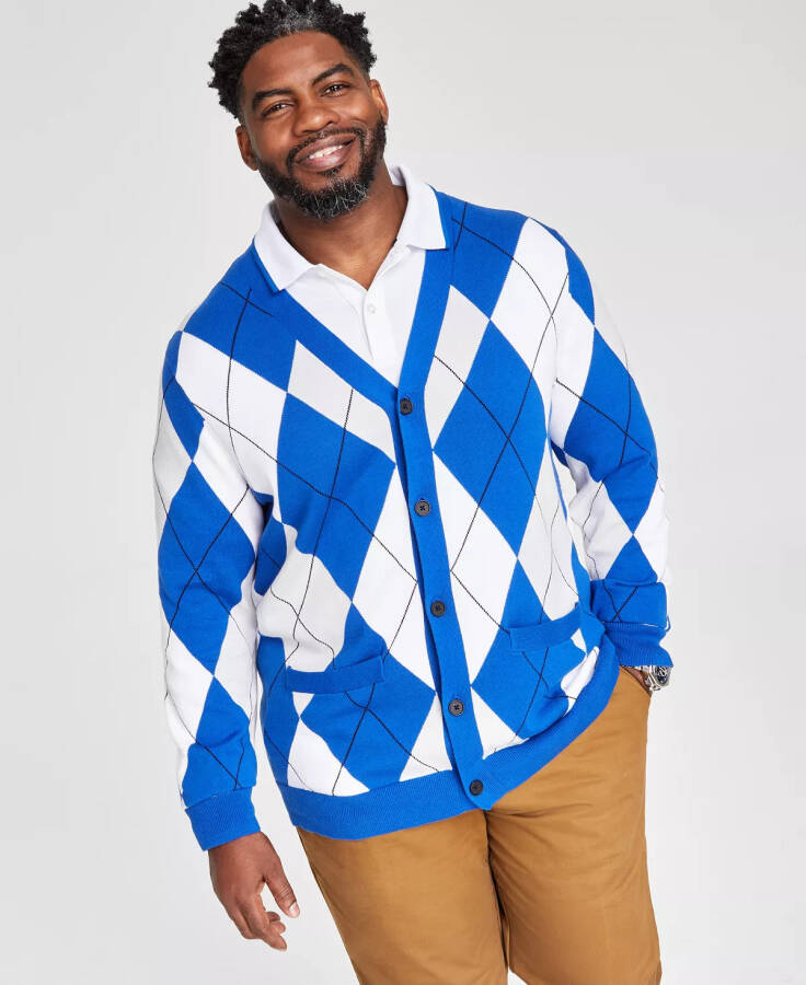 Men's Regular-Fit Argyle Cardigan, Created for Modazone Royal Blue - 6