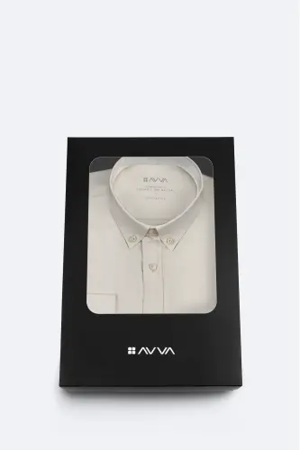Men's Regular Fit Beige Button-Down Collar 100% Cotton Oxford Basic Shirt B002034-Beige - 1