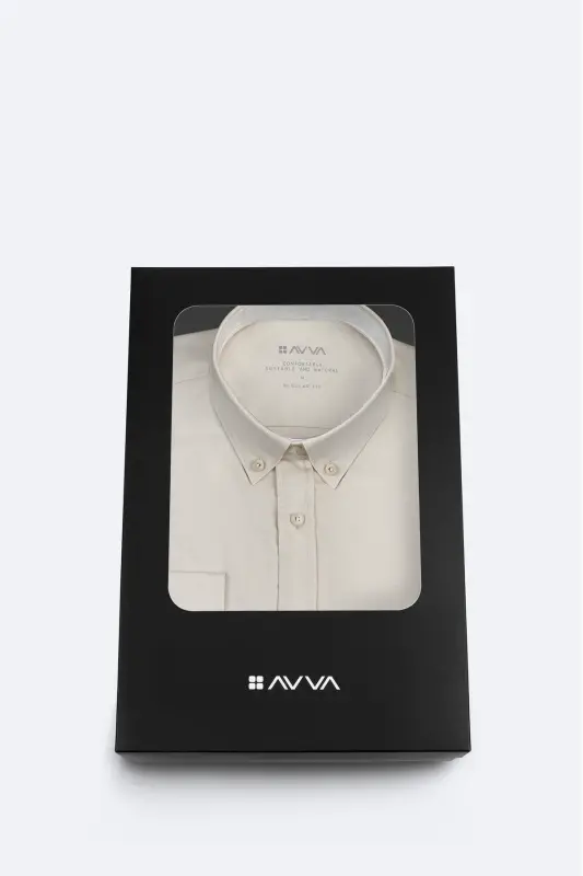 Men's Regular Fit Beige Button-Down Collar 100% Cotton Oxford Basic Shirt B002034-Beige - 1