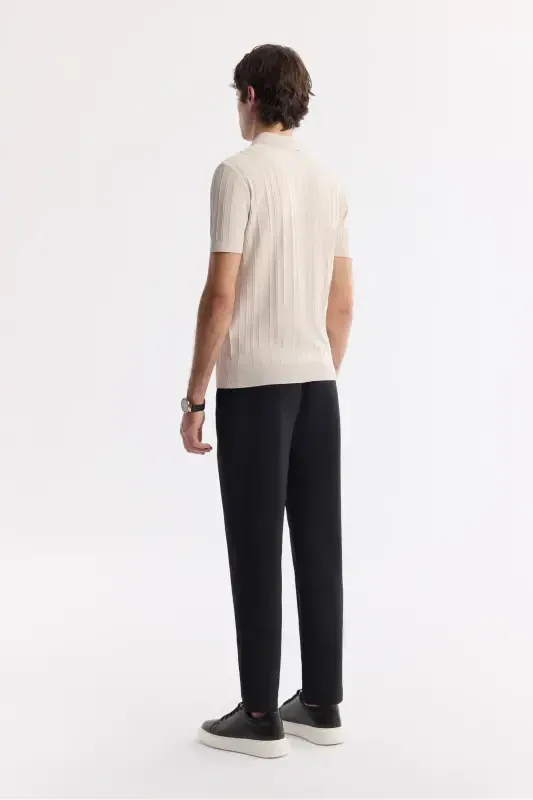 Men's Regular Fit Beige Polo Collar Rayon Knitted T-Shirt A51Y5046-Beige - 4