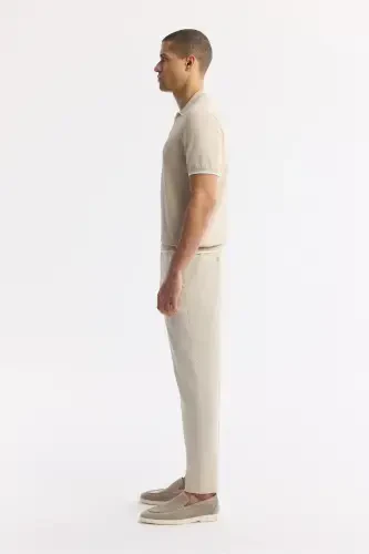 Men's Regular Fit Beige Polo Collar Rayon Knitted T-Shirt A51Y5056 - 3