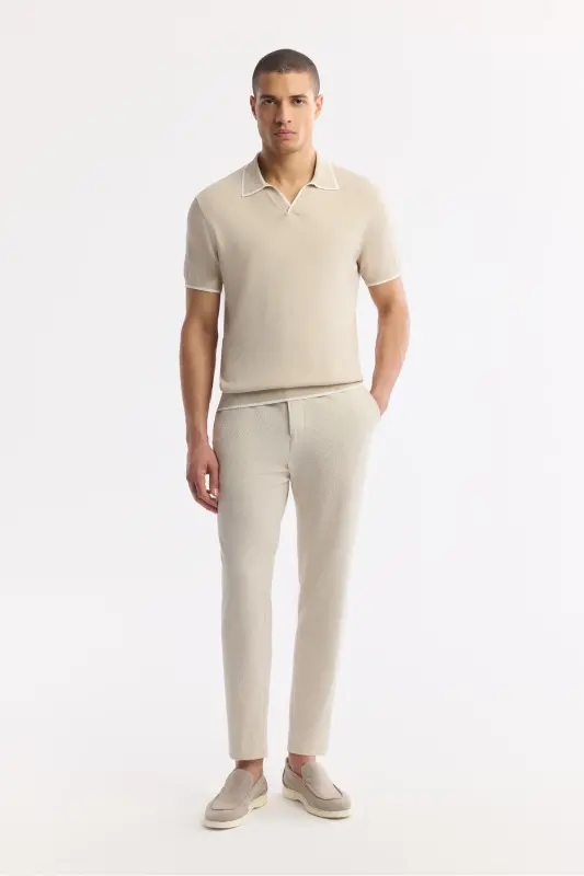 Men's Regular Fit Beige Polo Collar Rayon Knitted T-Shirt A51Y5056 - 6