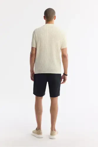 Men's Regular Fit Beige Polo Neck 100% Cotton Knitted T-Shirt A51Y5166 - 5