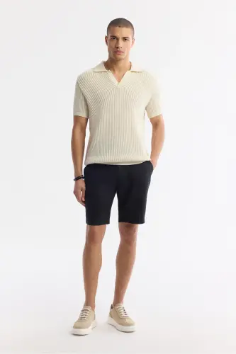 Men's Regular Fit Beige Polo Neck 100% Cotton Knitted T-Shirt A51Y5166 - 8