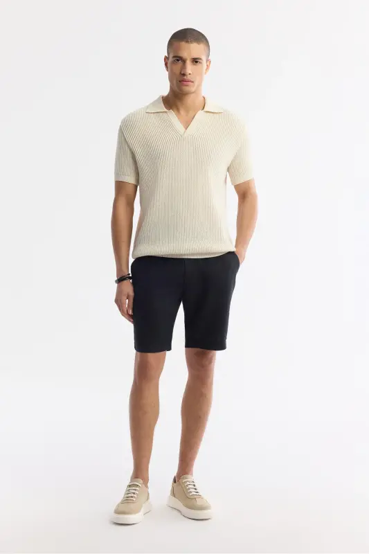 Men's Regular Fit Beige Polo Neck 100% Cotton Knitted T-Shirt A51Y5166 - 8