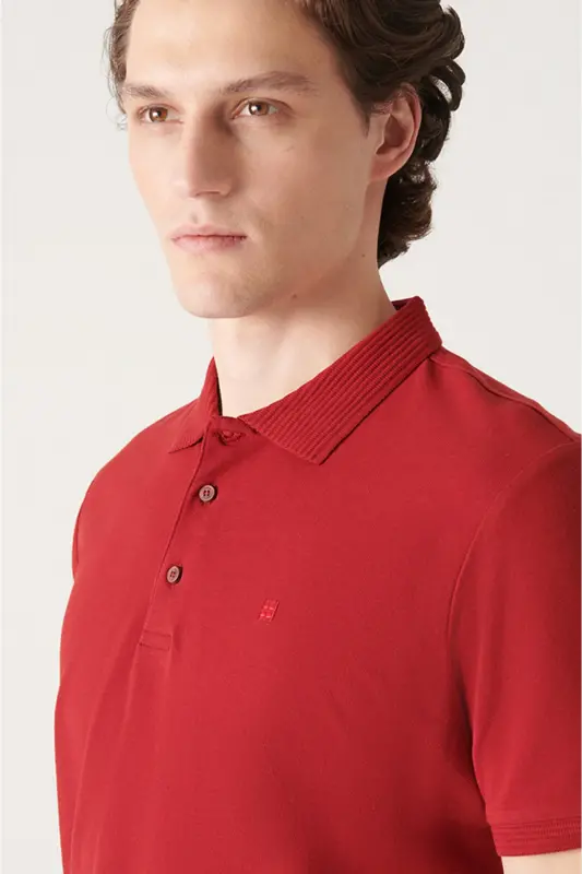 Men's Regular Fit Burgundy 3 Button 100% Egyptian Cotton Polo Neck T-Shirt B001027-Burgundy - 2
