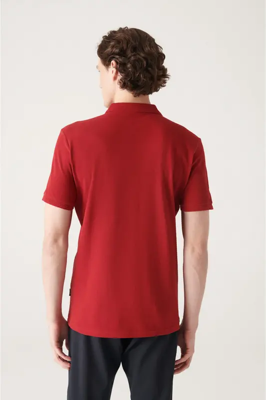 Men's Regular Fit Burgundy 3 Button 100% Egyptian Cotton Polo Neck T-Shirt B001027-Burgundy - 4