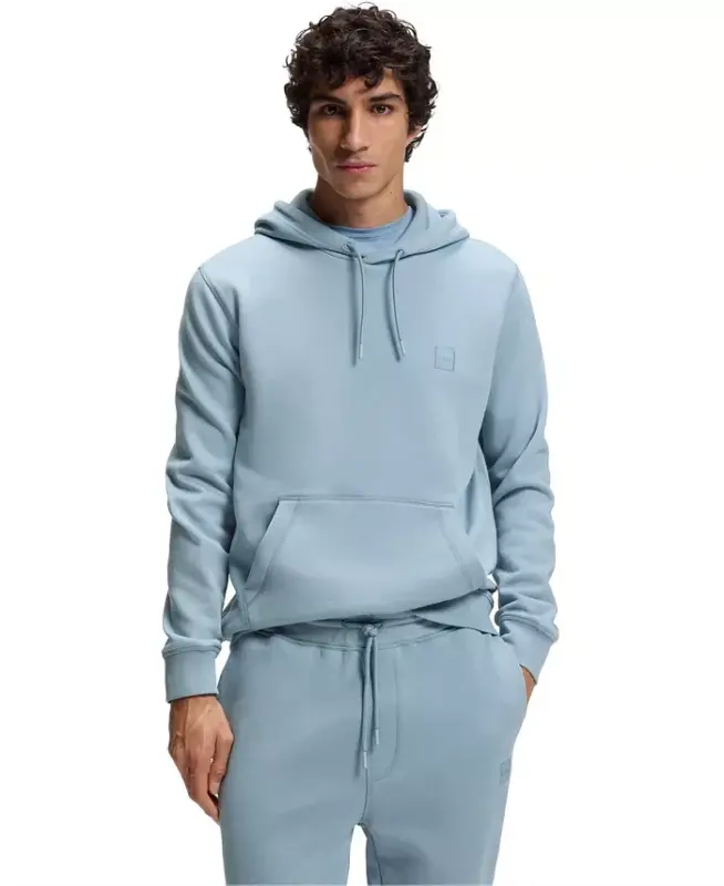 Men's Regular-Fit Cotton Terry Logo Patch Hoodie - Blue - 1