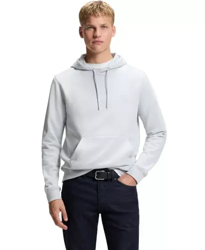 Men's Regular-Fit Cotton Terry Logo Patch Hoodie - Open Gray 