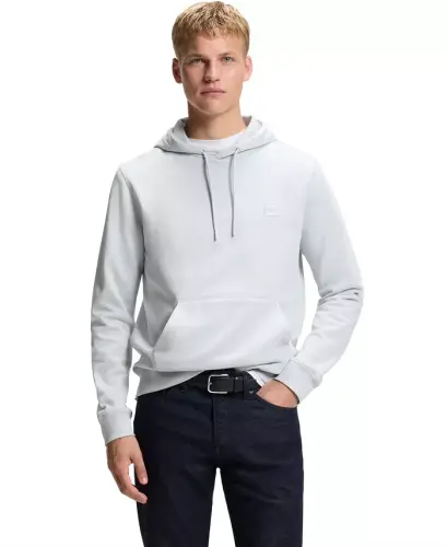 Men's Regular-Fit Cotton Terry Logo Patch Hoodie - Open Gray - 1