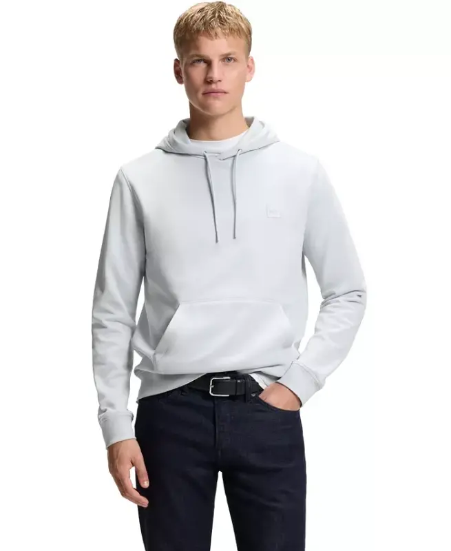 Men's Regular-Fit Cotton Terry Logo Patch Hoodie - Open Gray - 1