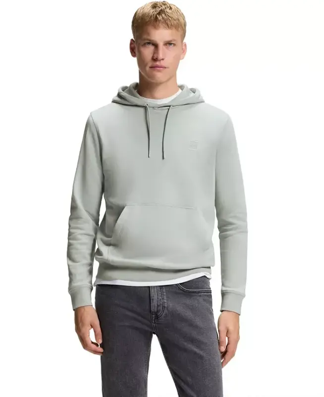 Men's Regular-Fit Cotton Terry Logo Patch Hoodie - Silver - 1