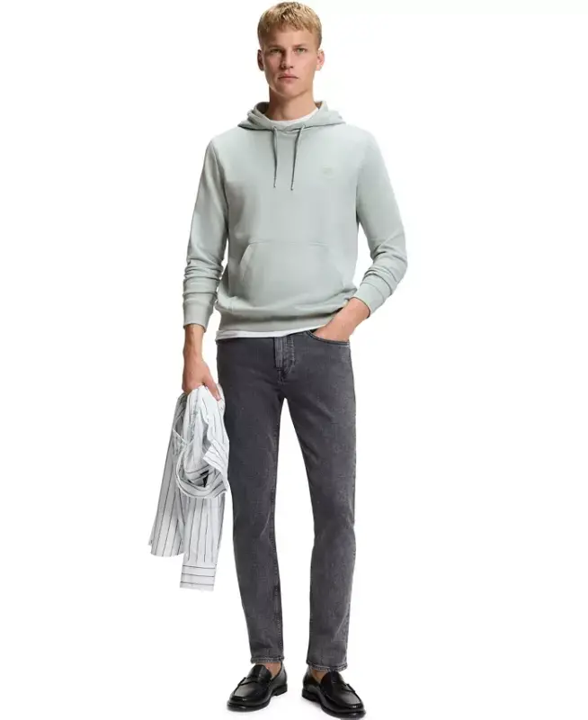 Men's Regular-Fit Cotton Terry Logo Patch Hoodie - Silver - 4