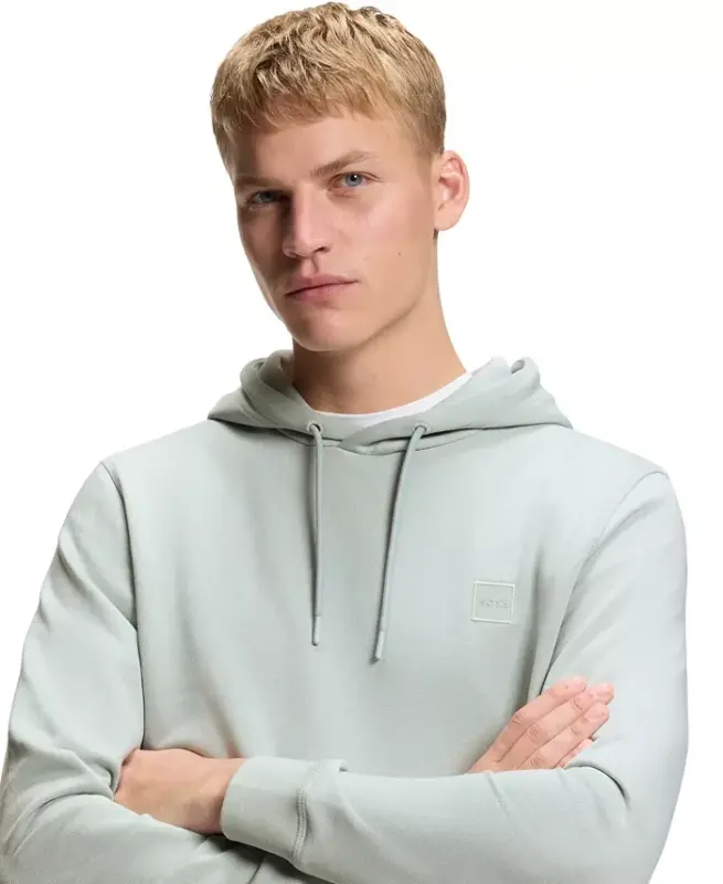 Men's Regular-Fit Cotton Terry Logo Patch Hoodie - Silver - 5