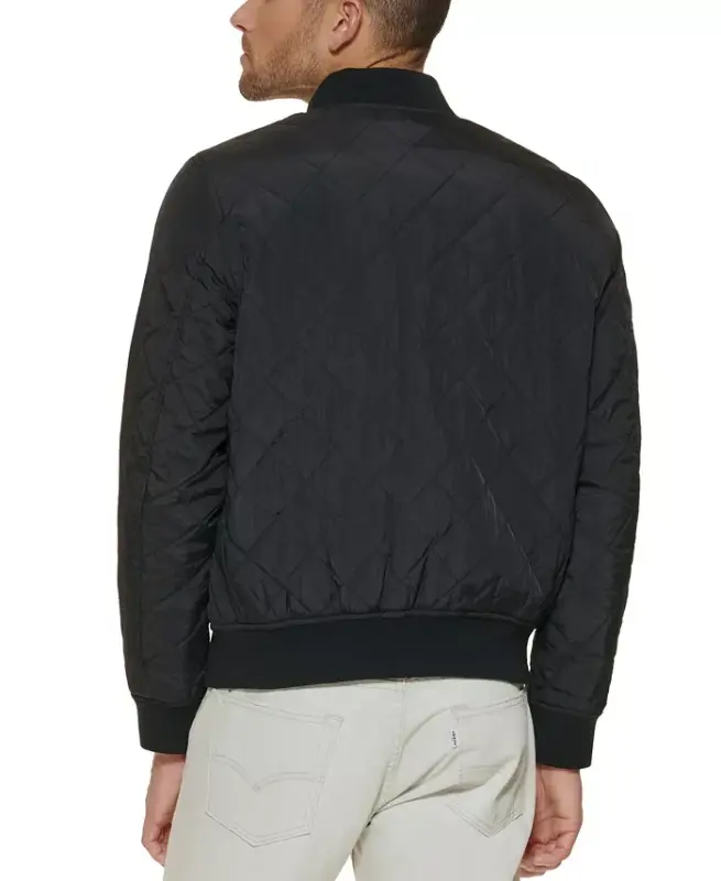 Men's Regular-Fit Diamond-Quilted Bomber Jacket - Black - 2