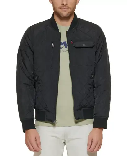 Men's Regular-Fit Diamond-Quilted Bomber Jacket - Black - 3
