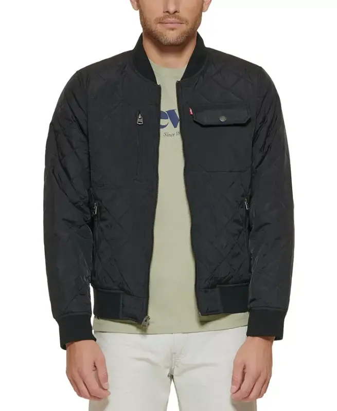 Men's Regular-Fit Diamond-Quilted Bomber Jacket - Black - 3