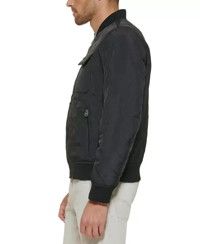 Men's Regular-Fit Diamond-Quilted Bomber Jacket - Black - 4