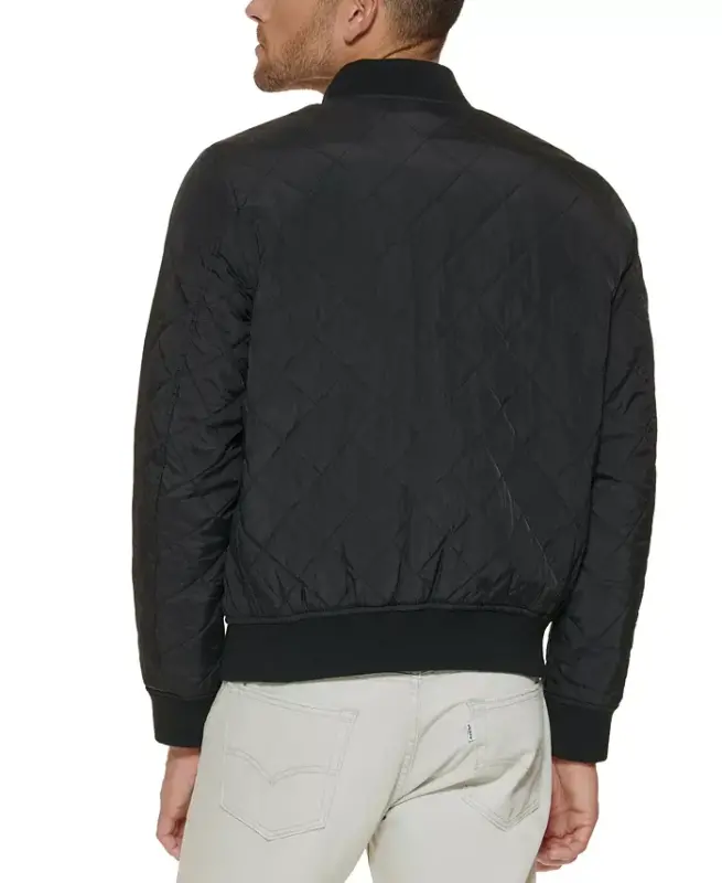 Men's Regular-Fit Diamond-Quilted Bomber Jacket - Black - 6