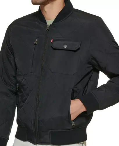Men's Regular-Fit Diamond-Quilted Bomber Jacket - Black - 7
