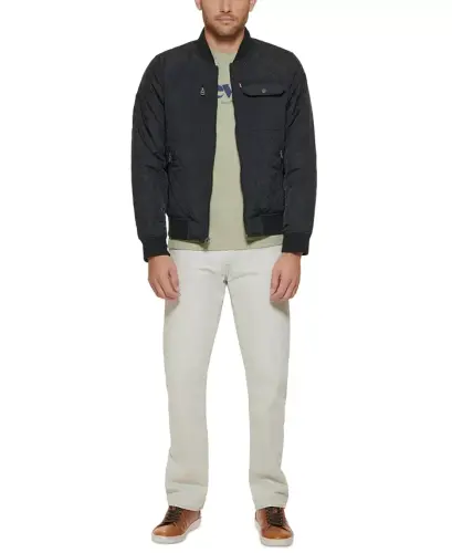 Men's Regular-Fit Diamond-Quilted Bomber Jacket - Black - 8