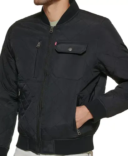 Men's Regular-Fit Diamond-Quilted Bomber Jacket - Black - 10