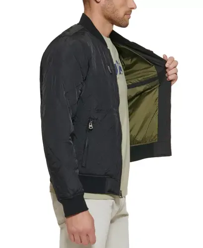 Men's Regular-Fit Diamond-Quilted Bomber Jacket - Black - 11