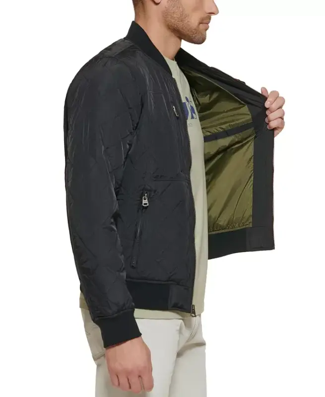 Men's Regular-Fit Diamond-Quilted Bomber Jacket - Black - 11