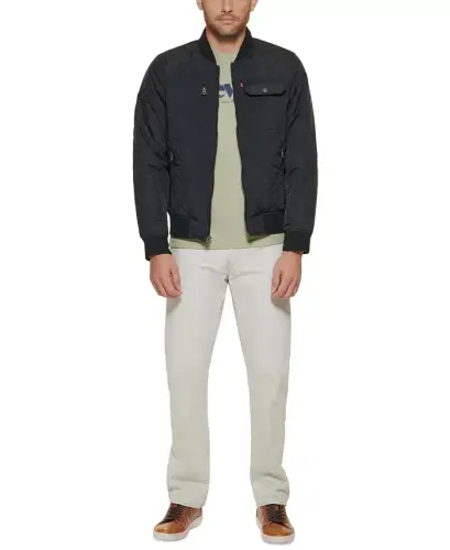 Men's Regular-Fit Diamond-Quilted Bomber Jacket - Black - 12