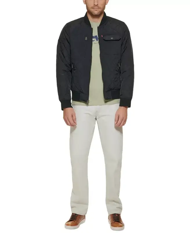 Men's Regular-Fit Diamond-Quilted Bomber Jacket - Black - 12