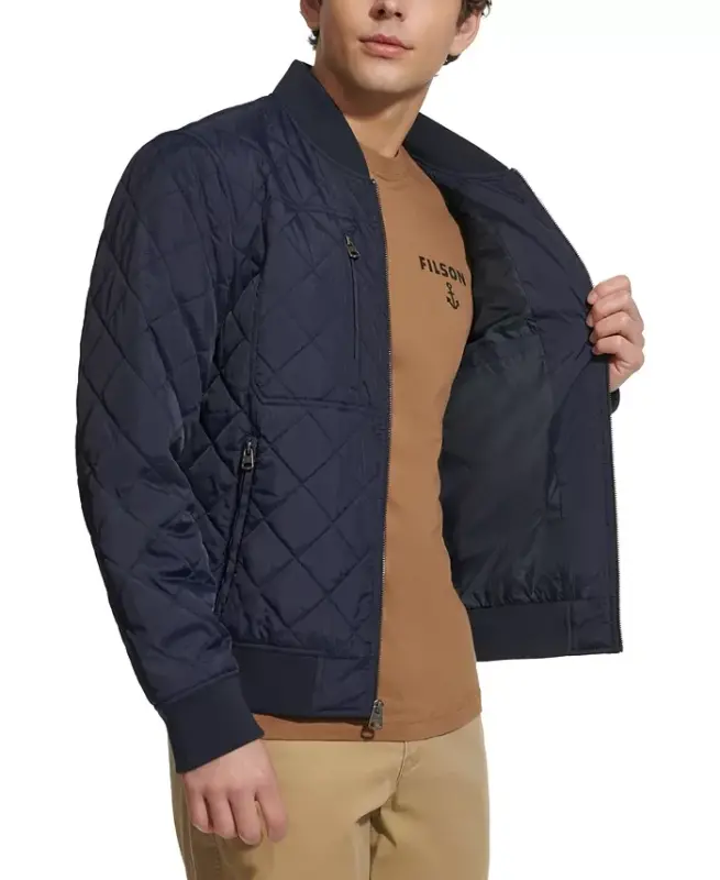 Men's Regular-Fit Diamond-Quilted Bomber Jacket -Navy - 4
