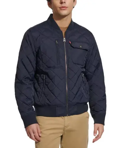 Men's Regular-Fit Diamond-Quilted Bomber Kurtka - To'q ko'k 