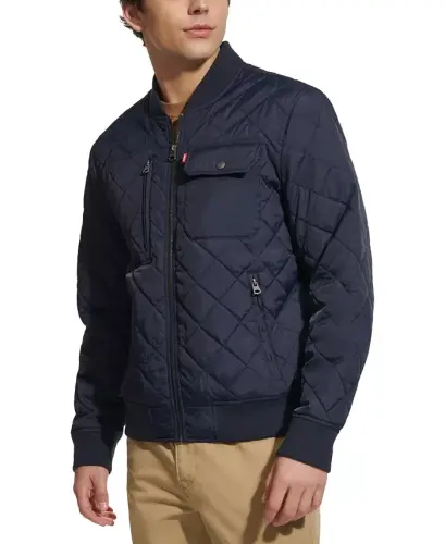Men's Regular-Fit Diamond-Quilted Bomber Kurtka - To'q ko'k - 3