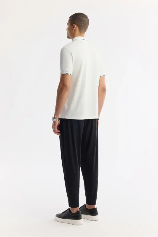 Men's Regular Fit Ecru Polo Neck Bi-Stretch T-Shirt A51Y1000 - 4