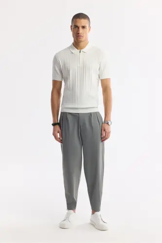 Men's Regular Fit Ecru Polo Neck Rayon Knitted T-Shirt A51Y5046-Ecru - 6