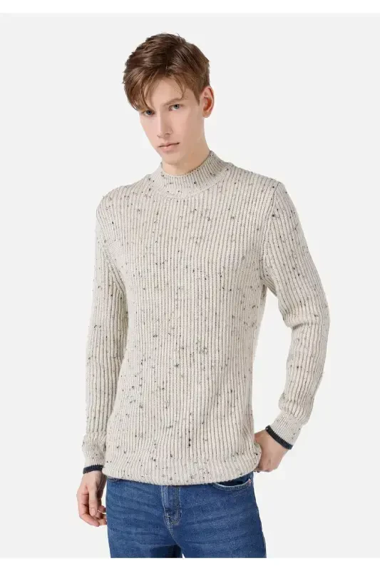 Men's regular fit fisherman's neck sweater, stone color. - COLIN’S