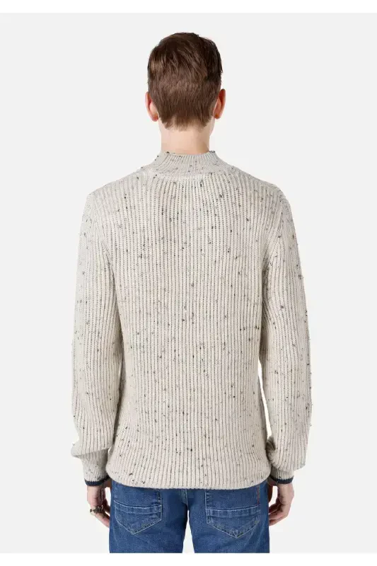 Men's regular fit fisherman's neck sweater, stone color. - 2