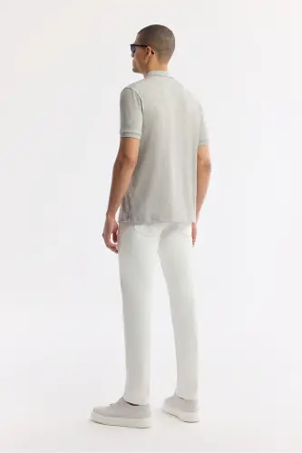 Men's Regular Fit Gray Polo Collar Jacquard Elastane T-Shirt A51Y1059-Gray - 4
