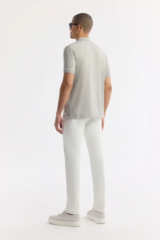 Men's Regular Fit Gray Polo Collar Jacquard Elastane T-Shirt A51Y1059-Gray - 4