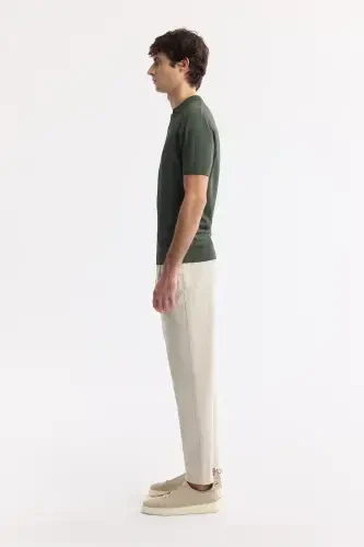 Men's Regular Fit Khaki Polo Collar Rayon Knit T-Shirt A51Y5015-Khaki - 3