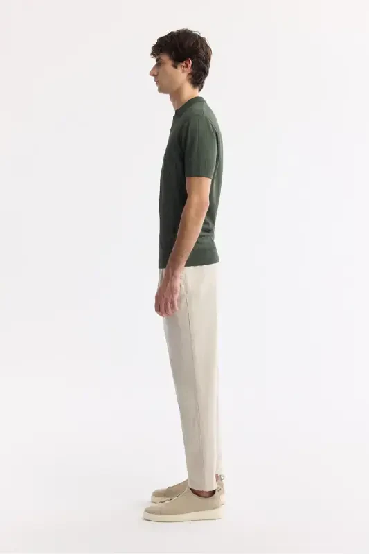 Men's Regular Fit Khaki Polo Collar Rayon Knit T-Shirt A51Y5015-Khaki - 3