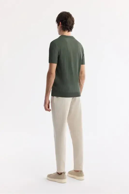 Men's Regular Fit Khaki Polo Collar Rayon Knit T-Shirt A51Y5015-Khaki - 4