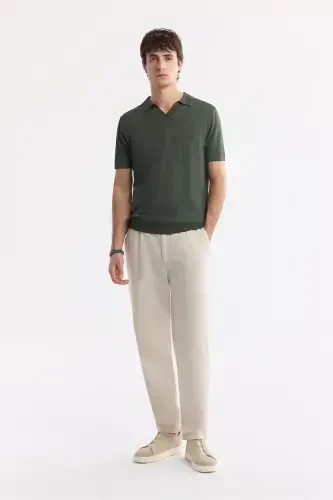 Men's Regular Fit Khaki Polo Collar Rayon Knit T-Shirt A51Y5015-Khaki - 5