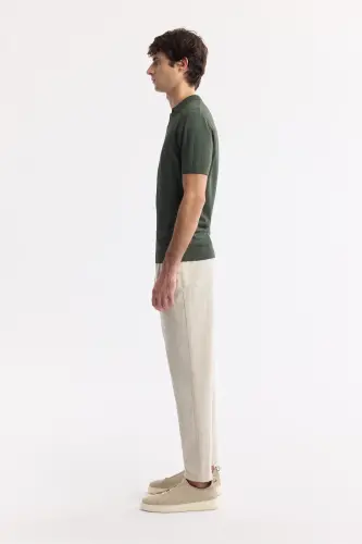 Men's Regular Fit Khaki Polo Collar Rayon Knit T-Shirt A51Y5015-Khaki - 3