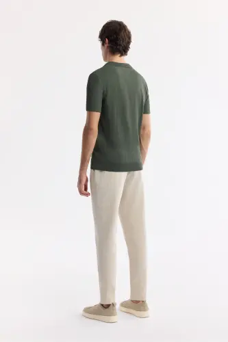 Men's Regular Fit Khaki Polo Collar Rayon Knit T-Shirt A51Y5015-Khaki - 4