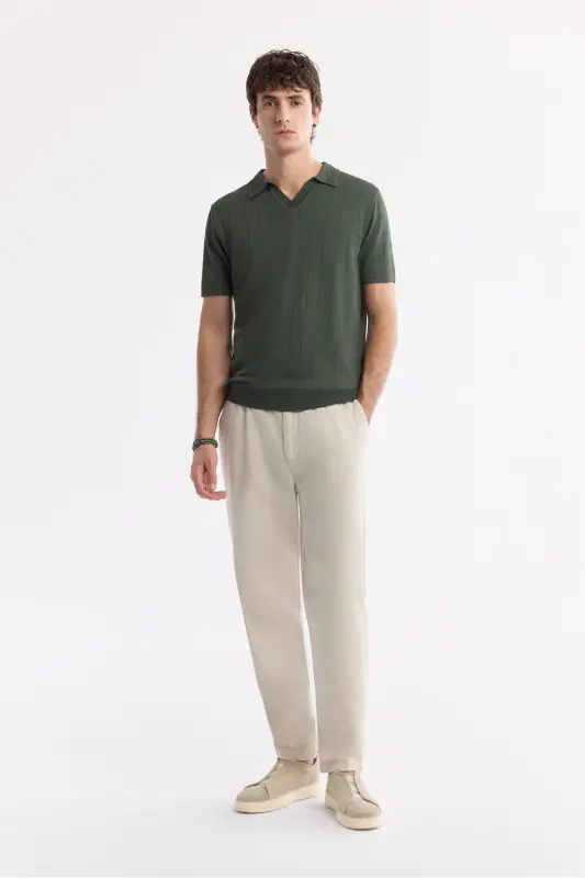 Men's Regular Fit Khaki Polo Collar Rayon Knit T-Shirt A51Y5015-Khaki - 5