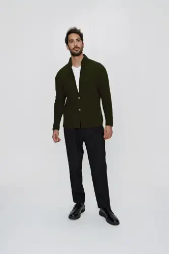 Men's Regular Fit Knitted Cardigan Khaki 23w208-Khaki - 3