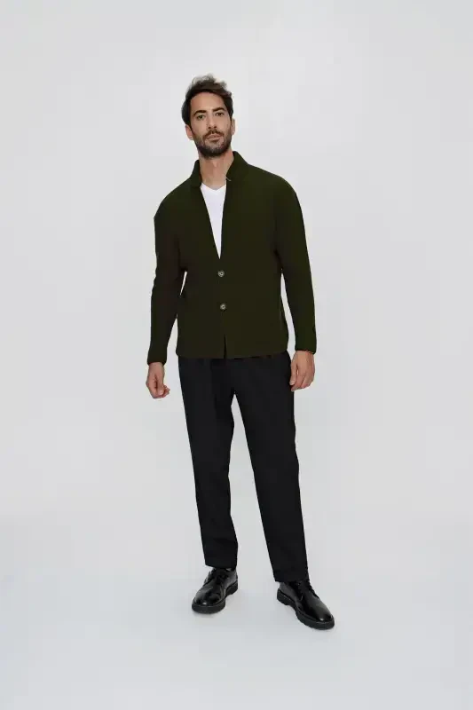 Men's Regular Fit Knitted Cardigan Khaki 23w208-Khaki - 3